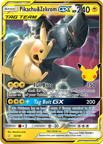 30th classic pikachu zekrom tag team