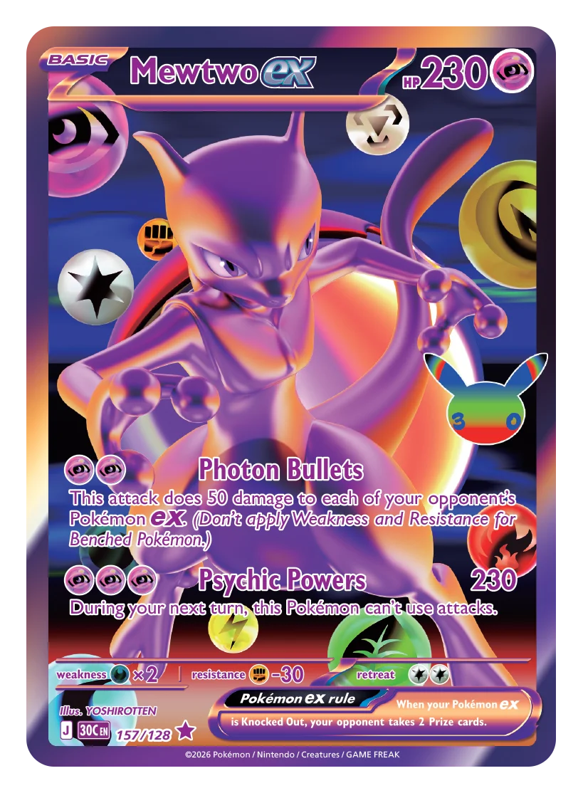 30th Celebration - MewTwo #157 - futuristic rare